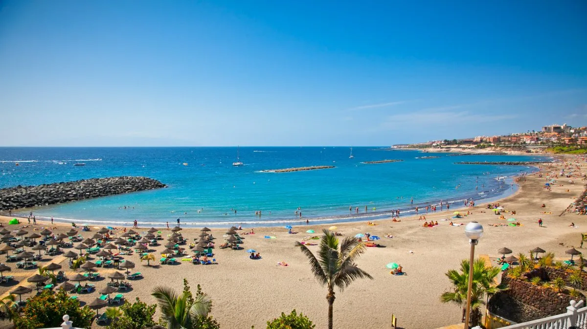 Beach and seafront promenade at Playa de las Américas, Tenerife – guide to Playa de las Américas cannabis clubs and the law