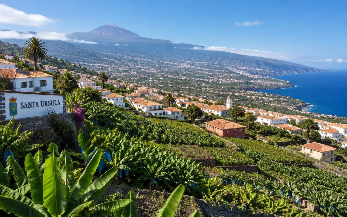Hillside homes in Santa Úrsula with Mount Teide behind, north Tenerife – guide to Santa Úrsula cannabis clubs